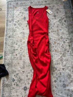 a new day Red Ribbed V-Neck Tank Maxi Dress